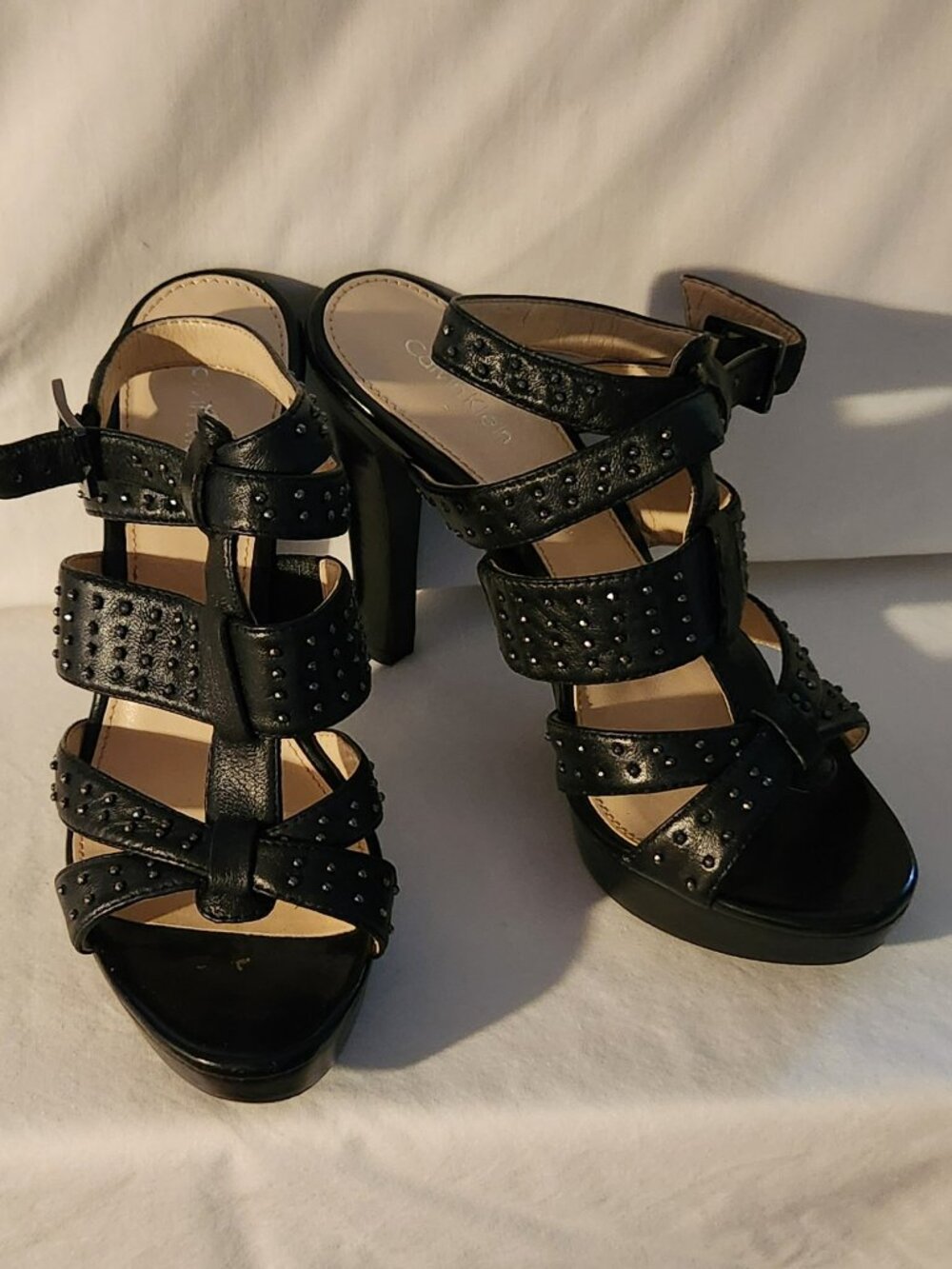 Calvin Klein platform heels sz 7 M black studded leather GUC